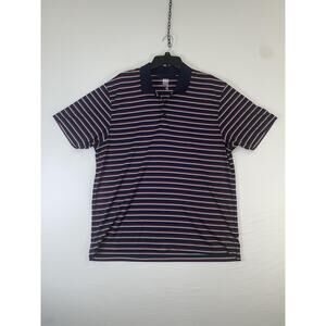 REC TECH Polo Shirt Mens XL Blue Striped 100% Polyester Short Sleeve Golf Casual
